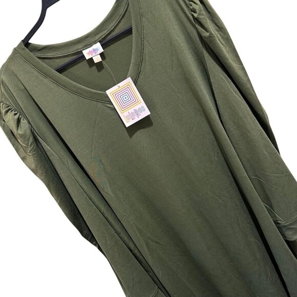 Lularoe‎ AVA Women’s Size 3XL Olive Green V-neck Mutton Long Sleeve Dress NWT - Picture 3 of 10